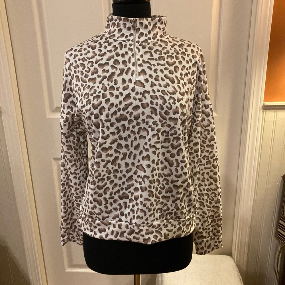 Cozy Bliss quarter zip sweatshirt / ivory leopard